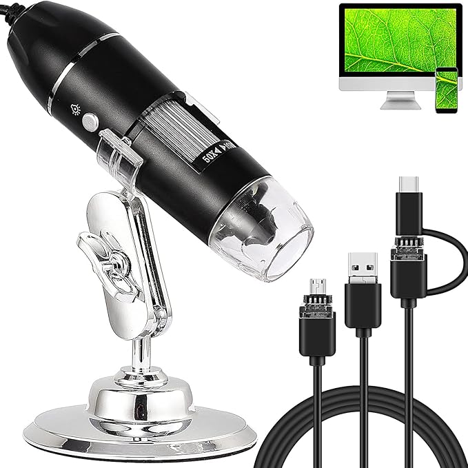 Hayve Digital Microscope 1600X Handheld Mini USB Microscope,1080P Industrial Grade HD Magnification with 8 LED Lights,Support USB2.0 and OTG (MicroUSB&Type-C), Compatible with Windows mac Andriod