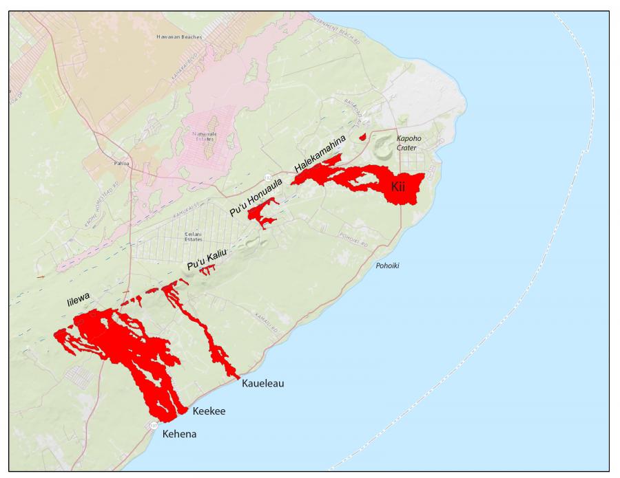 Vents and lava flows from the Kilauea eruption of 1955